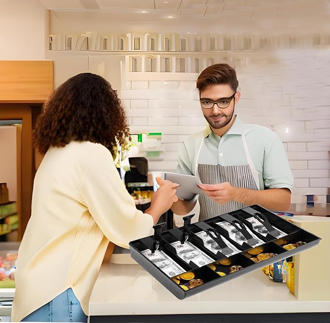 Cash Register Drawer Insert Tray with for Money Storage, Banks Supermarkets Stores,Black (5 Bill & 4 Coin)