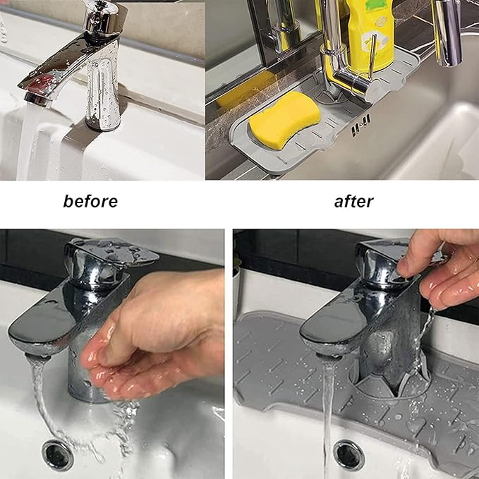 Kitchen Bathroom Silicon Sink Water Splash Guard Drying Gray Faucet Absorbent Mat Washable Reusable Used Sink Accessories in Bars,Kitchens, Bathrooms and Farmhouses. (Brown)