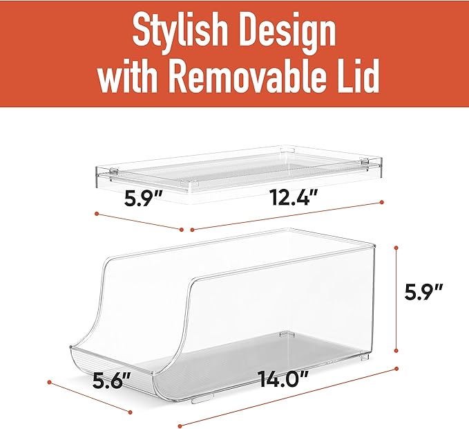 Cabinize Set of 2 Stackable Drink Can Organizer for Fridge, Freezer, Kitchen, Countertops, Cabinets - Soft Drink Holder for Refrigerator with Lid, Soda Can Dispenser, BPA Free, Holds 9 Cans Each