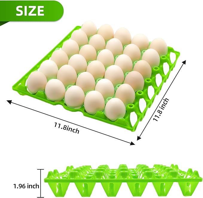 Aqwxc 4-Pack Plastic Egg Tray Egg Crate, 30-Egg Flats for Home Chicken Farmers, Stackable & Durable, Great for Storing, Sorting & Shipping, and Reusable (4-Pack Green)