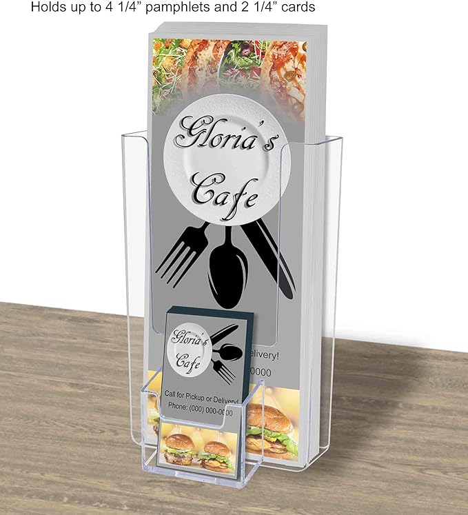 Marketing Holders Trifold Holder for 4 Inch Paper with Vertical Business Card Slot Pack of 12 Display Wall or Countertop Printed Media Clear Acrylic Real Estate Museums Travel Agency
