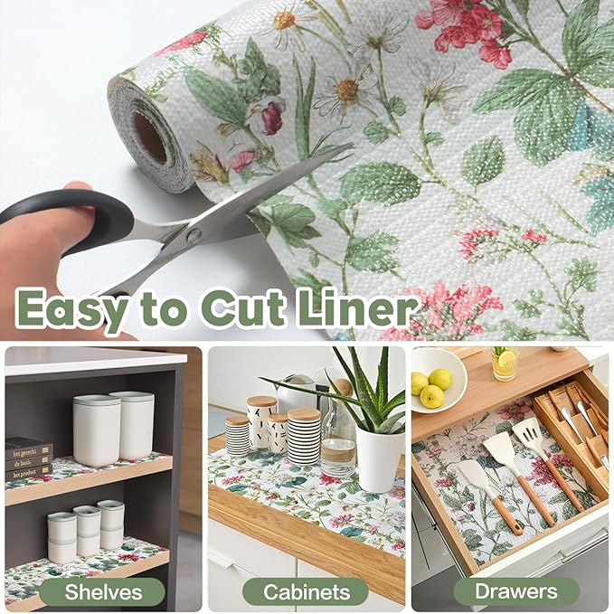 Quttisay Shelf Liner for Kitchen Cabinets Non Adhesive Drawer Liner,Cabinet Liner for Shelves,Non Slip Kitchen Drawer Liners for Dresser,Waterproof Shelf Paper for Refrigerator,Cupboard,12In x 16.4FT