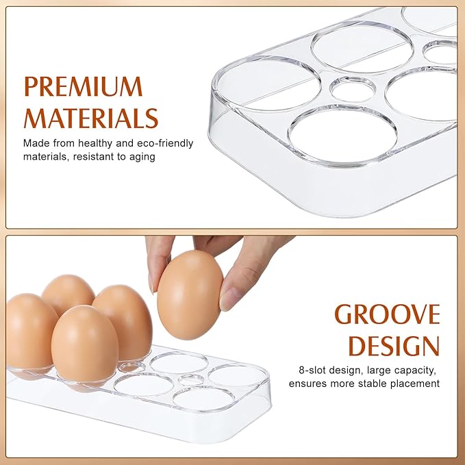 SAFIGLE Refrigerator Egg Storage Container 8 Grid Egg Tray with Clear Lid Compact Stackable Organizer for Fridge Kitchen Storage
