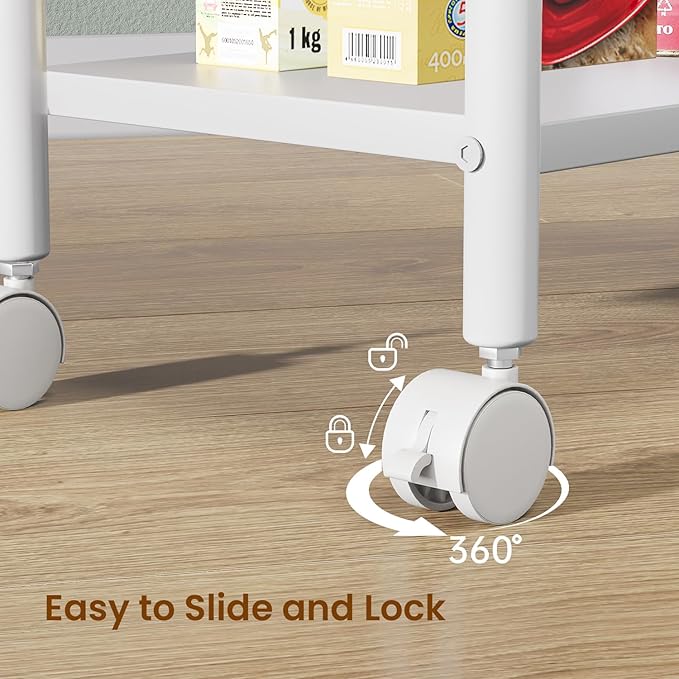 Asgolion Slim Storage Cart, 4-Tier Small Rolling Cart with Wheels, 9.1" Deep, Narrow Bathroom Shelf Trolley for Kitchen, Bathroom, Laundry Room, White Large 4-Tier (9.1" W x 33.6" H)