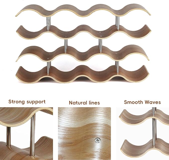 14 Bottles Wine Racks Countertop for Shelf, 4-Tier Wooden Wine Bottle Holder Stand, freestanding Wine Storage for Inside Cabinet Organizer for Home Décor, Bar and Pantry