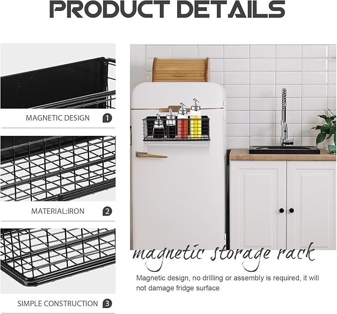 Magnetic Wire Mesh Storage Basket Trash Container for Refrigerator Spice Rack Kitchen Organizer Black