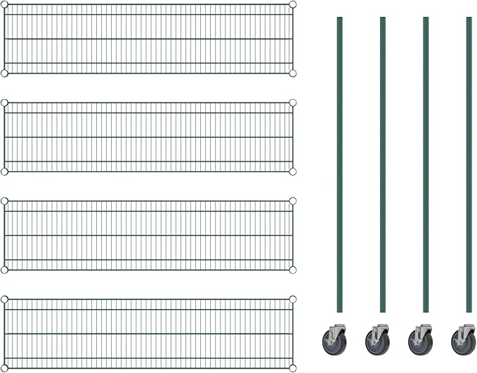 Commercial NSF Listed Green Epoxy Mobile Wire Shelving Kit 14" x 54" x 60", with 4 Shelves Perfect for Warehouse, Walk-in Refrigerator, Freezer, Grocery Store, Restaurant, Dishroom