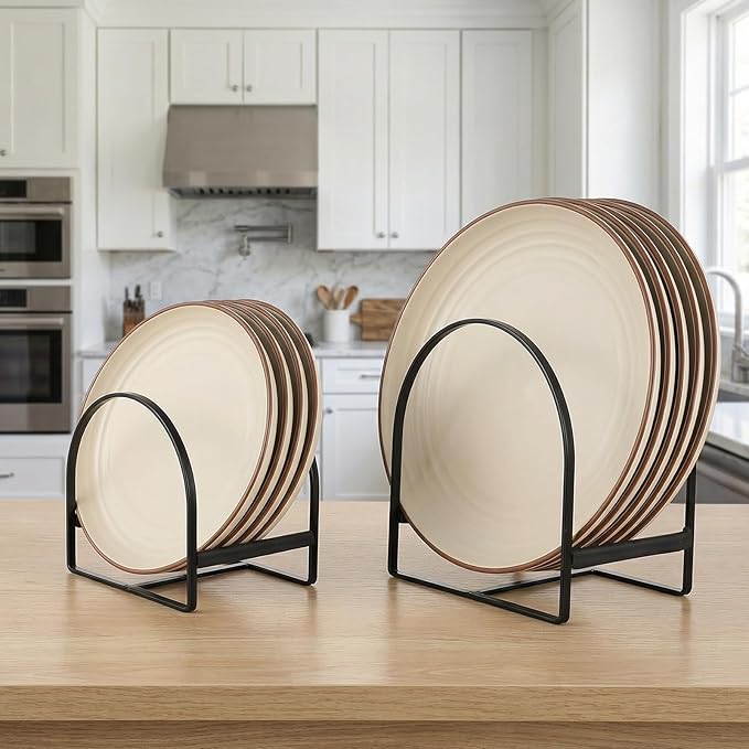 4 Pack Kitchen Plate Holder Organizer, 2 Large 2 Small Black Metal Upright Dish Drying Racks for Cabinet Kitchen Storage Cabinet Organizer Plates Pots and Pans