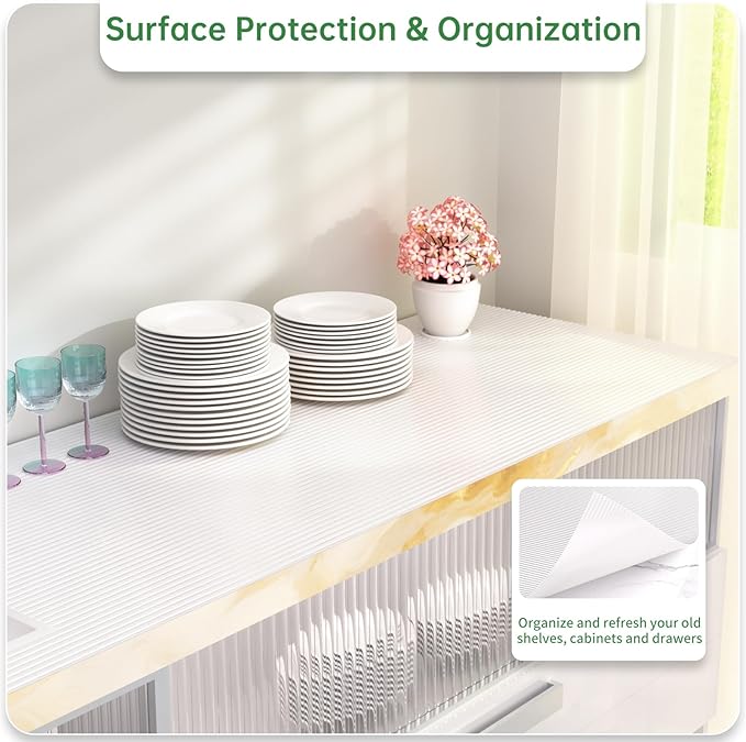 Shelf and Drawer Liner for Kitchen Cabinet, Non-Adhesive 12in x 240in Waterproof Durable Thickened EVA Material Easy-to-Cut Contact Paper Non Slip Mat for Refrigerator, Cupboard, Dresser