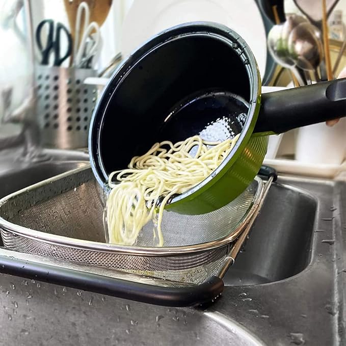 Over Sink Colander Fine Mesh Stainless Steel Strainer Basket with Handle for Kitchen Sink S...