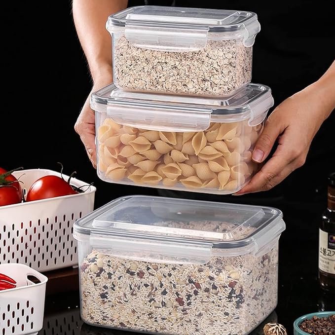 Ronanemon Large Fridge Food Storage Container Set with Lids with Strainer, Fruit Vegetable Storage Containers Keep Fruits, Vegetables, Berry, Meat Fresh longer, BPA-Free Plastic Produce Keepers