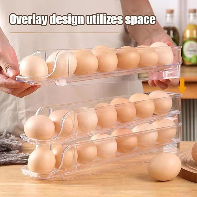 Egg Holder for Fridge 3 Tiers Egg Tray Stackable Dispenser Holds 21 Eggs Automatic Rolling Clear Plastic Fridge Organizers and Storage with Lid for Kitchen| Baskets