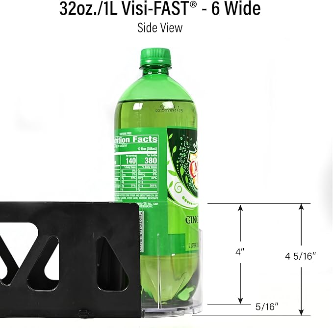 Display Technologies Visi-Fast Spring-Loaded Beverage Pusher-Glides (Pack of 6) - Effortless Beverage Product Presentation for 32oz/1LTR - 6-wide, 22" D' Drink Organizer ofor Cans, Bottles and More