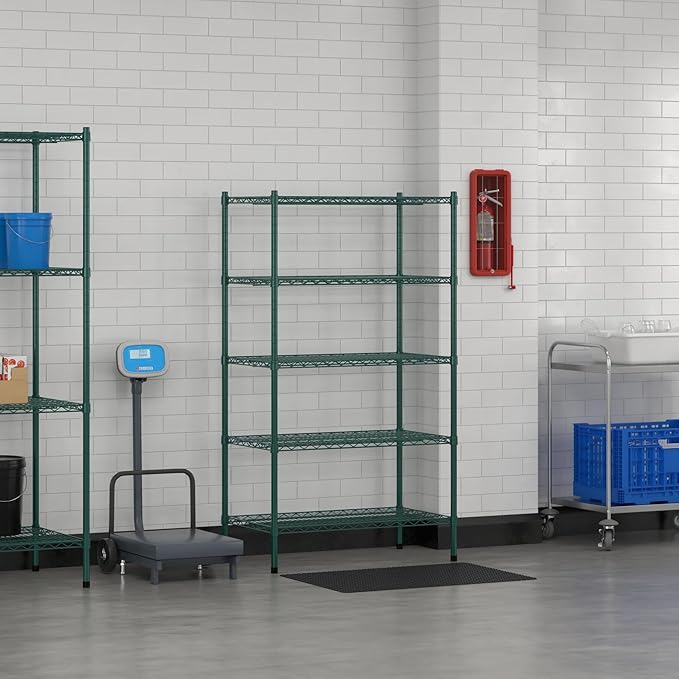Commercial NSF Listed Green Epoxy Stationary Wire Shelving Kit 21" x 36" x 64", with 5 Shelves Perfect for Warehouse, Walk-in Refrigerator, Freezer, Grocery Store, Restaurant, Dishroom