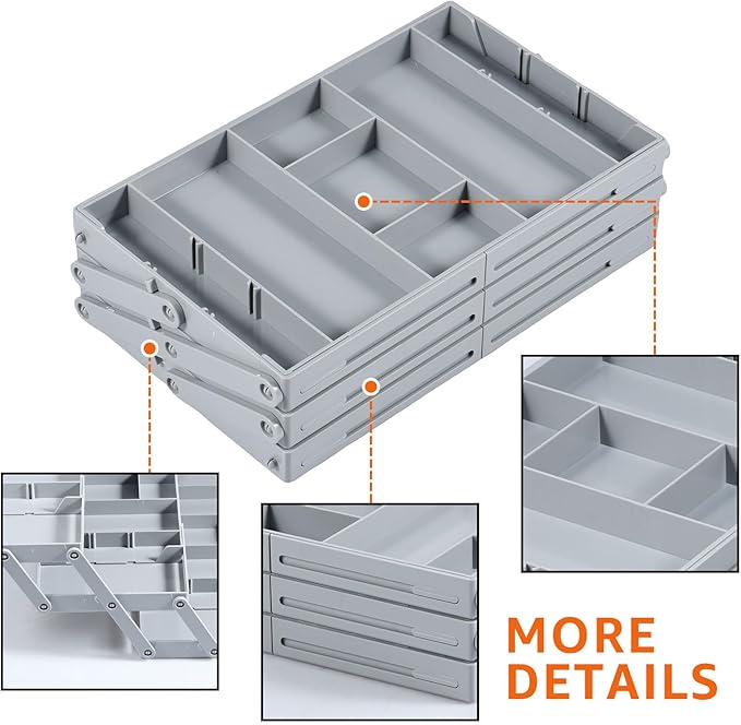 Multi Level Drawer Organizer,Collapsible Drawer Organizer,2/3 Drawer Organizer Multi Level Drawer Organizer with Adjustable Compartments Versatile Expandable Desk Organizer Trays (B)