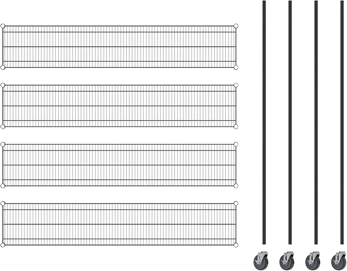 Commercial NSF Listed Black Epoxy Mobile Wire Shelving Kit 14" x 72" x 80", with 4 Shelves Perfect for Warehouse, Walk-in Refrigerator, Freezer, Grocery Store, Restaurant, Dishroom