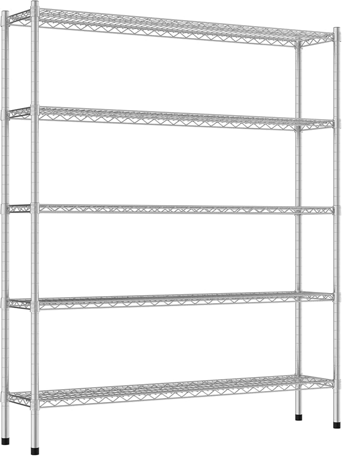 Commercial NSF Listed Chrome Stationary Wire Shelving Kit 12" x 54" x 64", with 5 Shelves Perfect for Warehouse, Walk-in Refrigerator, Freezer, Grocery Store, Restaurant, Dishroom