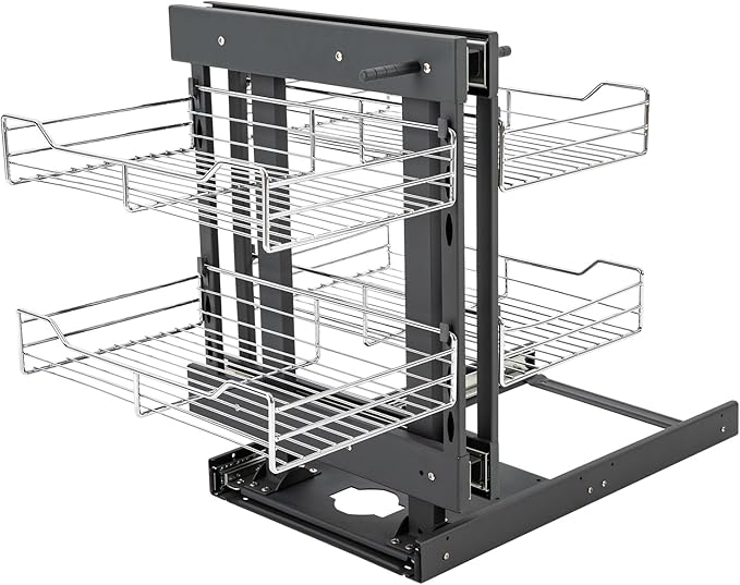 Bepritm Corner Pull Out Organizer, 2 Tier Kitchen Cabinet Organizer Left/Right Pull-Out with 4 Adjustable Baskets, Chrome Carbon Steel Slide Out Storage Organizers (Style B)