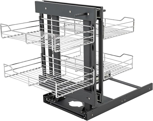 Bepritm Corner Pull Out Organizer, 2 Tier Kitchen Cabinet Organizer Left/Right Pull-Out with 4 Adjustable Baskets, Chrome Carbon Steel Slide Out Storage Organizers (Style B)
