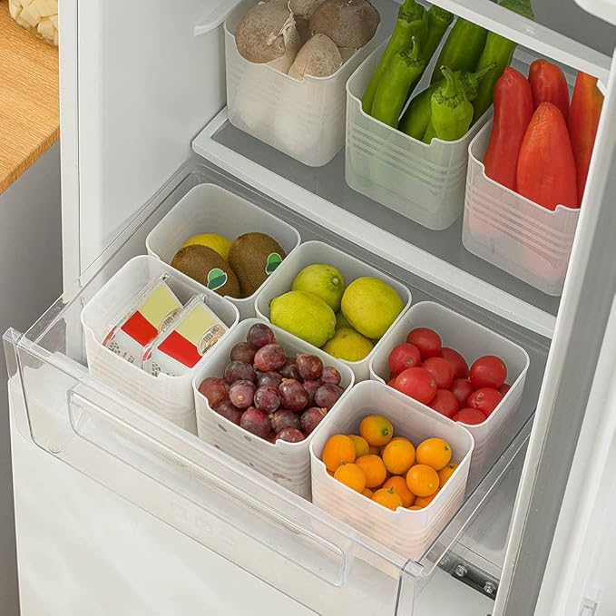 Poeland Refrigerator Organizer Box, Fridge Side Door Storage Containers Plastic Translucent Pack of 6