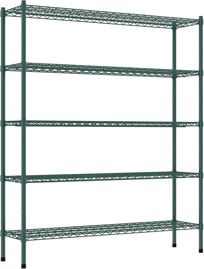 Commercial NSF Listed Green Epoxy Stationary Wire Shelving Kit 14" x 54" x 64", with 5 Shelves Perfect for Warehouse, Walk-in Refrigerator, Freezer, Grocery Store, Restaurant, Dishroom