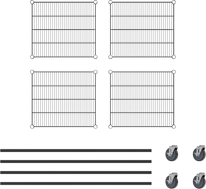 Commercial NSF Listed Black Epoxy Mobile Wire Shelving Kit 21" x 24" x 60", with 4 Shelves Perfect for Warehouse, Walk-in Refrigerator, Freezer, Grocery Store, Restaurant, Dishroom