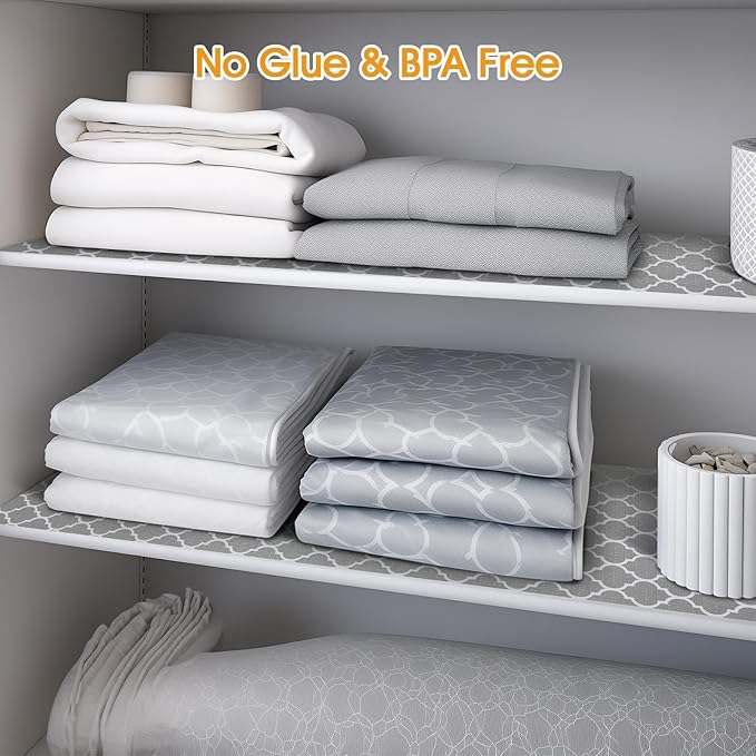 Shinlendid Shelf and Drawer Liner for Kitchen Cabinets Non-Adhesive, Strong Grip Non-Slip Thickened Cabinet Liners for Shelves, Waterproof Mats for Dresser Cupboard, Gray, 12 in x 30 Feet