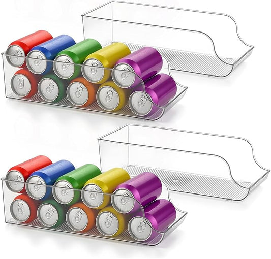 4 Pack Soda Can Organizer, Drink Organizer for Fridge, Clear Kitchen Pop Can Storage Organizer Soda Dispenser for Refrigerator Pantry