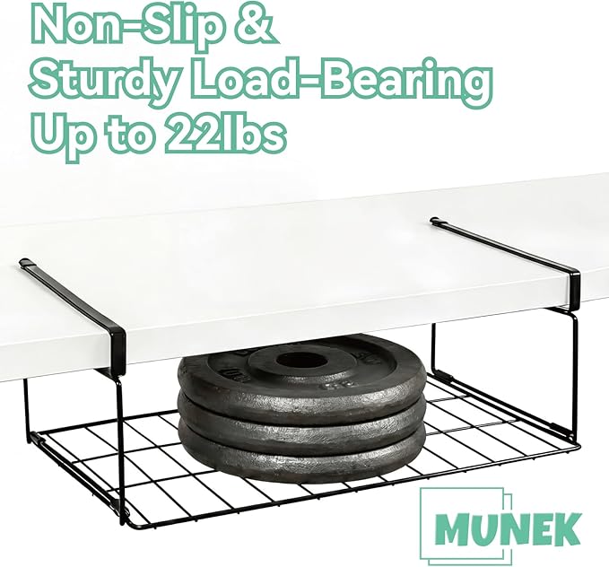 MUNEK Under Shelf Basket Storage Black 2 Pack Space-Saving with Extra Layer Lightweight & Quick to Install Non-Slip16.1"D x 8.46"W