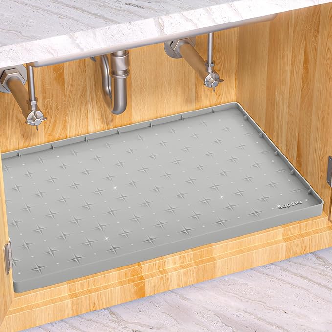 Sdpeia Under Sink Mat 34"×22" Waterproof Silicone Cabinet Liner & Sink Protector for Kitchen & Bathroom, Multi-Purpose Organizers Tray for Pets, Laundry, Cat Litter Mat