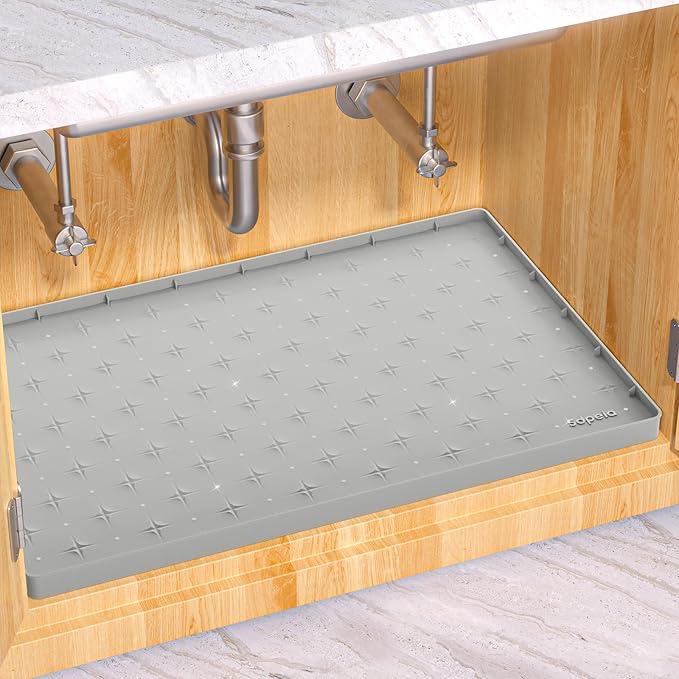 Sdpeia Under Sink Mat 22"×19" Waterproof Silicone Cabinet Liner & Sink Protector for Kitchen & Bathroom, Multi-Purpose Organizers Tray for Pets, Laundry, Cat Litter Mat