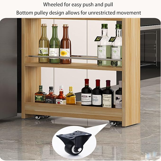 Slim Rolling Storage Cart with Wheels Narrow Spice Rack Organizer Cabinet Next to Refrigerator Space Saving Wood Storage Cabinet for Kitchen, Pantry(White,D 17.72 x H 72.4 x W 5.91 in)