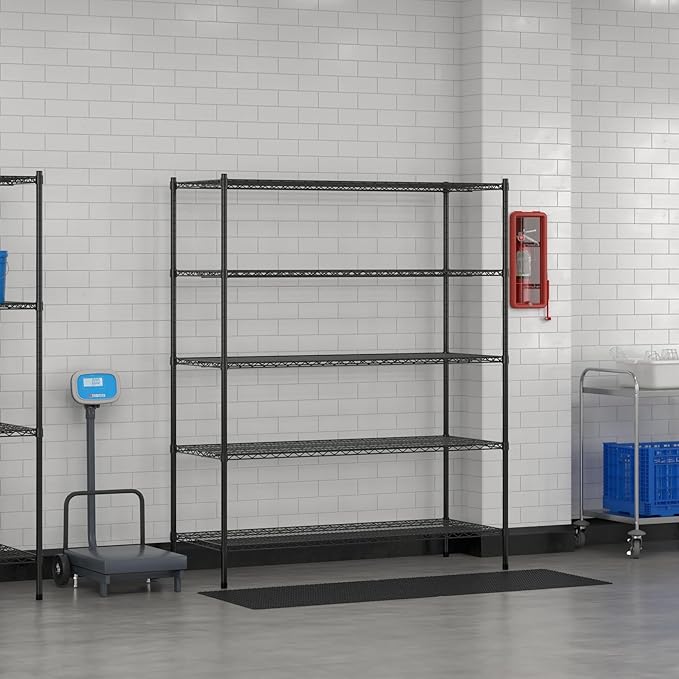 Commercial NSF Listed Black Epoxy Stationary Wire Shelving Kit 24" x 60" x 74", with 5 Shelves Perfect for Warehouse, Walk-in Refrigerator, Freezer, Grocery Store, Restaurant, Dishroom