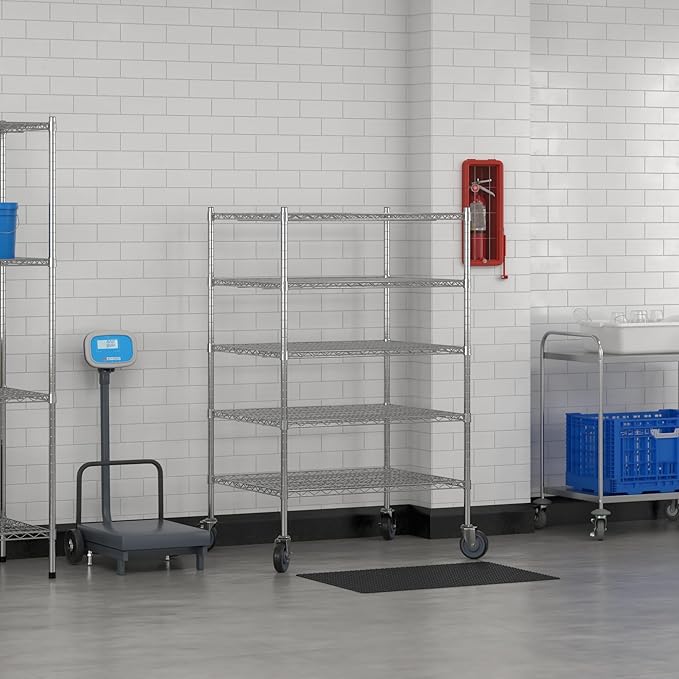 Commercial NSF Listed Chrome Mobile Wire Shelving Kit 30" x 36" x 60", with 5 Shelves Perfect for Warehouse, Walk-in Refrigerator, Freezer, Grocery Store, Restaurant, Dishroom