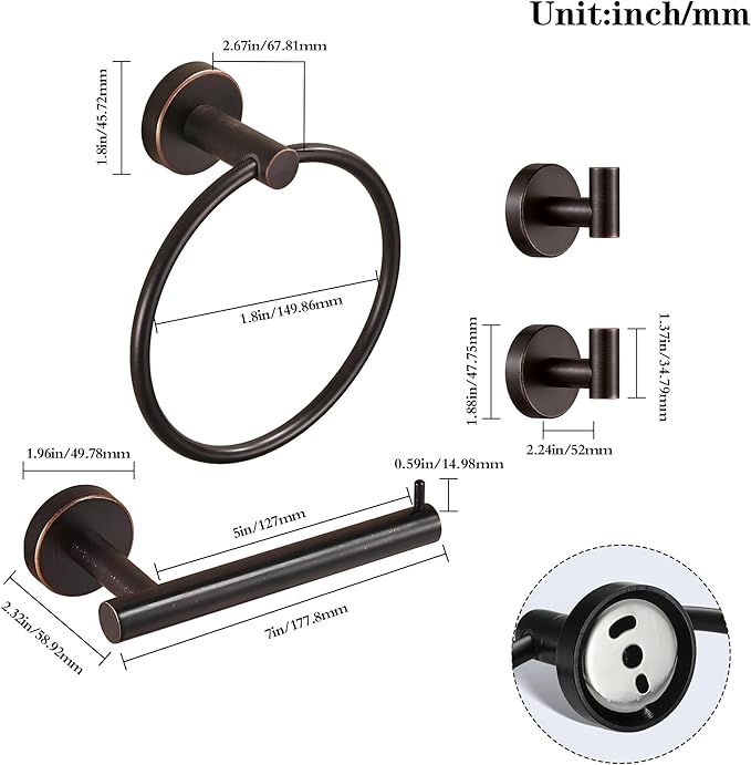 WINCASE Bronze Toilet Paper Holder, Towel Holder Oil Rubbed Towel Hooks, Bathroom Hand Towel Ring Toilet Paper Roll Holder Robe Hook Wall Mount, Farmhouse Stainless Steel Bathroom Accessories