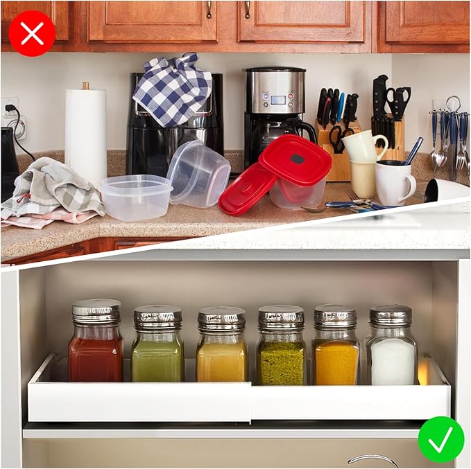 Pull Out Cabinet Organizer, Expandable Slide out Drawers With Adhesive Nano Film, Pantry Shelves Sliding Drawer Adjustable 12.8’’-20.8’’ for Kitchen Cabinets, Pantry, Bathroom Storage 1PC