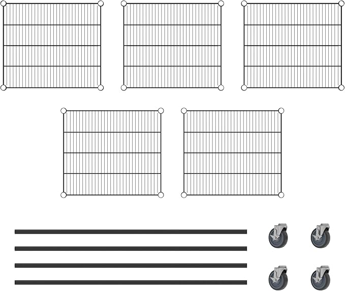 Commercial NSF Listed Black Epoxy Mobile Wire Shelving Kit 21" x 24" x 60", with 5 Shelves Perfect for Warehouse, Walk-in Refrigerator, Freezer, Grocery Store, Restaurant, Dishroom