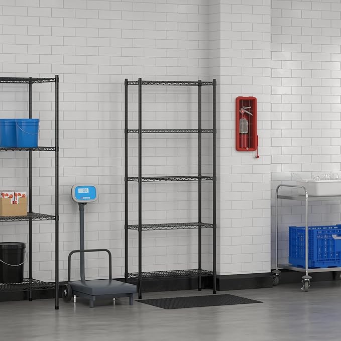 Commercial NSF Listed Black Epoxy Stationary Wire Shelving Kit 12" x 30" x 74", with 5 Shelves Perfect for Warehouse, Walk-in Refrigerator, Freezer, Grocery Store, Restaurant, Dishroom