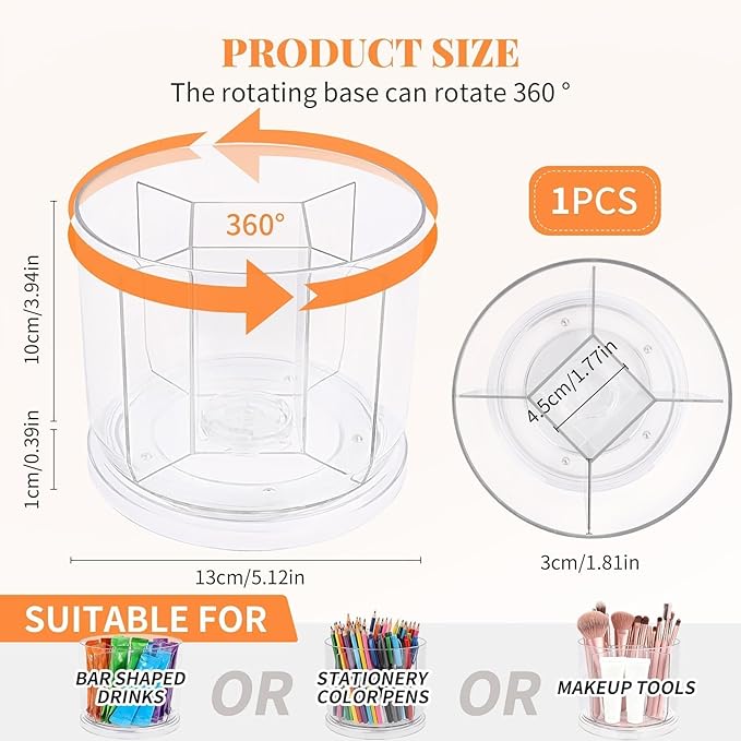 Drink Packet Organizer, 360° Spinning Lazy Susan for Pantry & Cabinet – Clear Acrylic Rotating Drink Mix Holder with 5 Compartments for Drink Mix Packets, Flavor Sachets, Coffee & Tea Packets