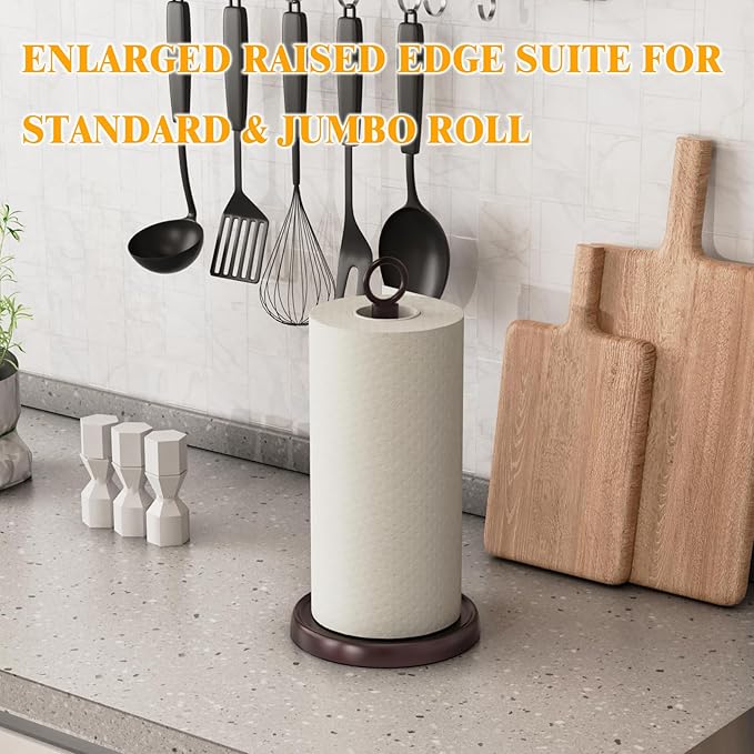 Oil Rubbed Bronze Paper Towel Holder Countertop, Bronze Kitchen Accessories Decor, Stainless Steel, Weighted Base, One Hand Tear Paper Towel Stand with Ratchet System for Kitchen Farmhouse Essentials