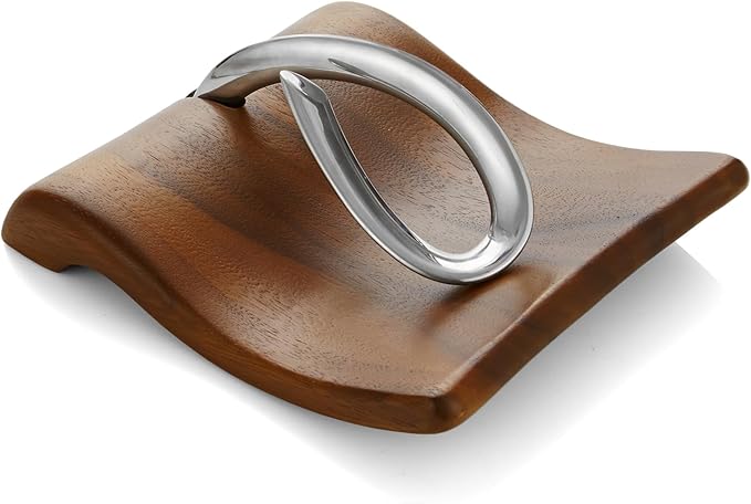 Nambé Breeze Napkin Holder – Decorative Acacia Wood & Stainless Steel Tabletop Organizer for Dining, Kitchen, Outdoor Meals & Gatherings – Sleek Modern Napkin Dispenser for Home Use