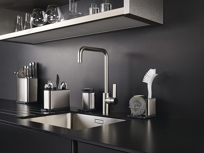 Joseph Joseph Surface Sink Caddy Stainless Steel Sponge Holder Organizer Tidy Drains Water for Kitchen, Small, Silver