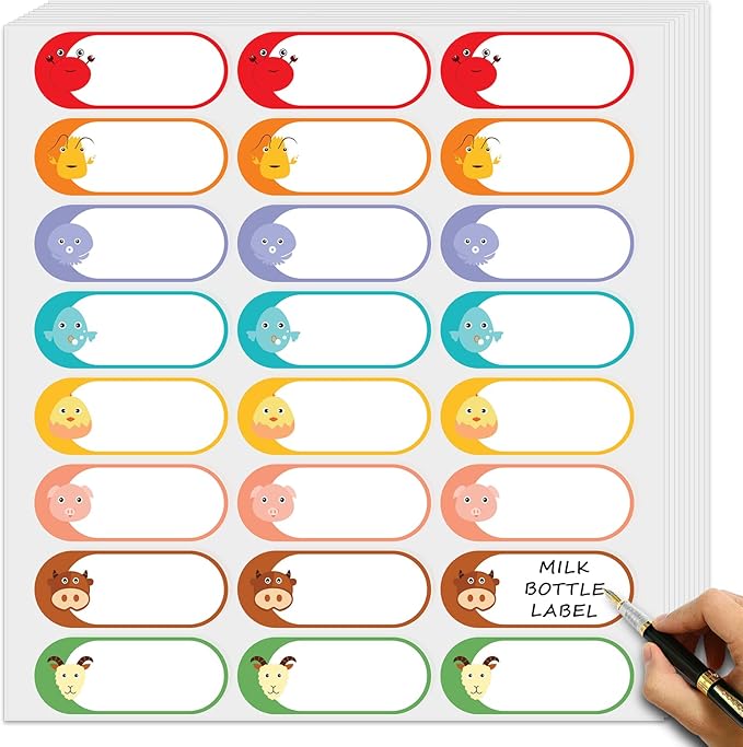 528 Pcs 1 x 2.5 Inch Baby Milk Bottle Labels Writeable, Removable Freezer Labels, 528 Food Stickers Cartoon Waterproof, Residue-Free Food Storage Label, for Kitchen, Mason Jar