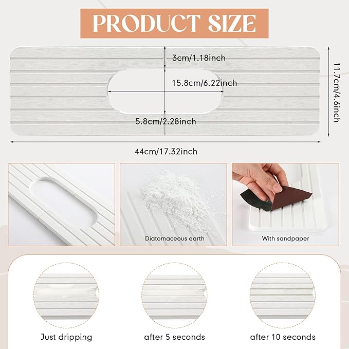 Teenyyou an Oval Hole White Faucet Mat for Kitchen Sink 17.32" x 4.6" Kitchen Faucet Absorbent Mat Diatomite Splash Guard for Sink Quick Drying Stone Drip Catcher for Bathroom Counter