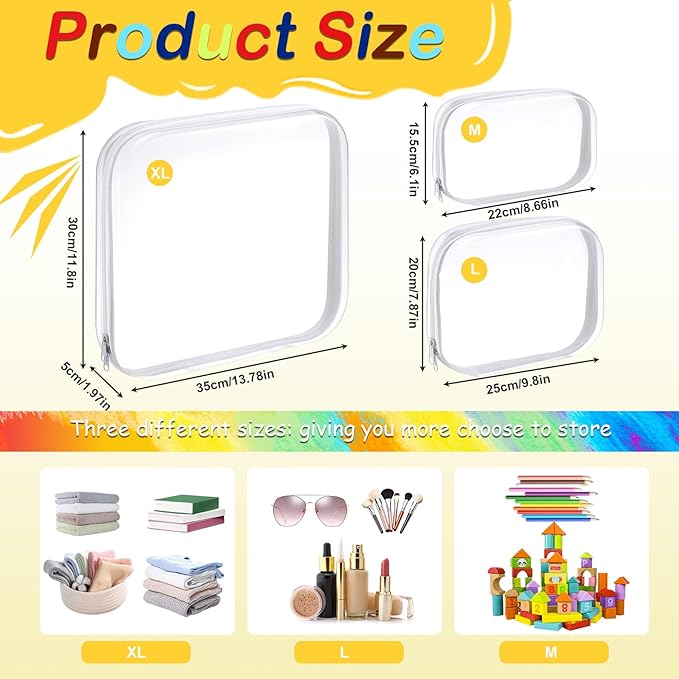 AOBOPLE Clear Hard Shell Zipper Case,3PCS M+L+XL(13.78"x11.8"+9.8"x7.87"+8.66"x6.1") Large Toy Storage Bags,Plastic Transparent Hard Zipper Case Travel Waterproof Organizer Bags for Puzzles,Cosmetics