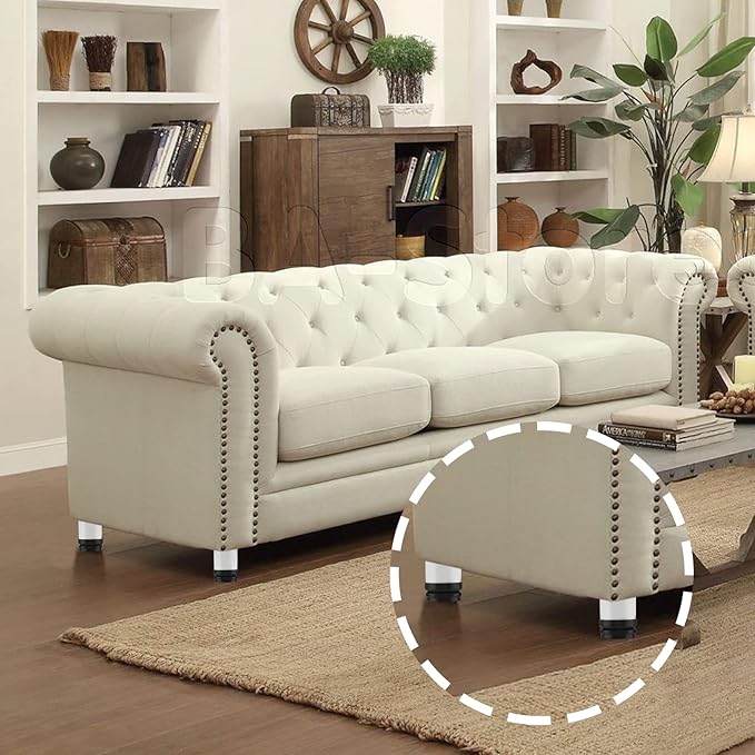 Set of 4 Stainless Steel Furniture Legs 2 Inch, Adjustable Round Cabinet Legs 2" Dia Kitchen Feet, Metal Replacement Legs for Cabinet Sofa Couch Shelves Table (White)