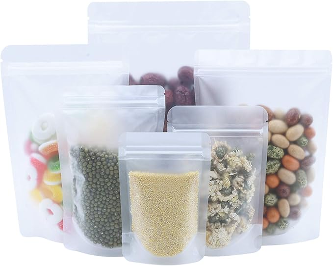 PABCK 500Pcs 5.5x7.9 inch Resealable Stand Up Bags Matte Clear Zipper Lock Heat Seal Pouches with Tear Notch for Zip Food Storage Lock Packing