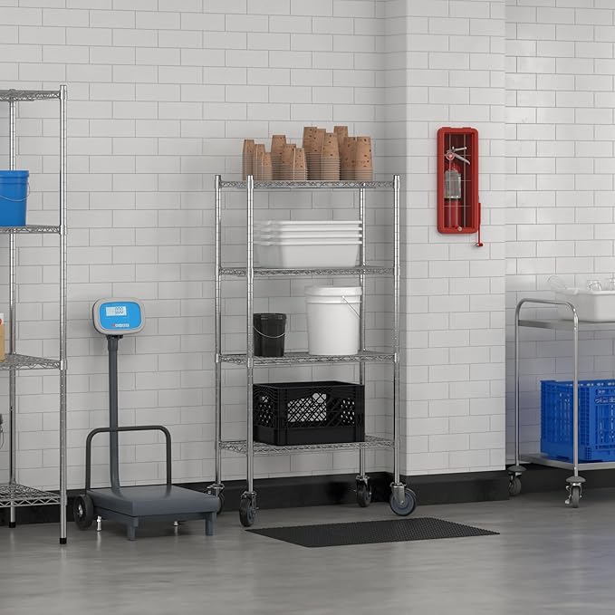 Commercial NSF Listed Chrome Mobile Wire Shelving Kit 14" x 30" x 60", with 4 Shelves Perfect for Warehouse, Walk-in Refrigerator, Freezer, Grocery Store, Restaurant, Dishroom