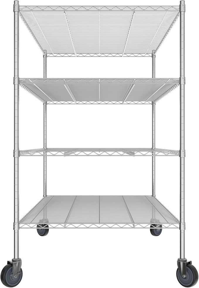 Commercial NSF Listed Chrome Mobile Wire Shelving Kit 36" x 60" x 60", with 4 Shelves Perfect for Warehouse, Walk-in Refrigerator, Freezer, Grocery Store, Restaurant, Dishroom