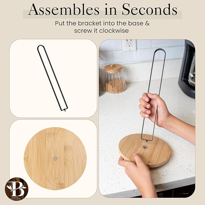 Wooden Paper Towel Holder Countertop – Bambüsi Freestanding Kitchen Paper Towel Stand with Non-Slip Base, Easy Install Durable Modern Farmhouse Decor, Fits Standard & Large Rolls for Kitchen, Bathroom